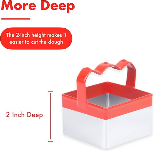 Miniatura 4 de 3 cortadores de galletas cuadrados con mango de 3 pulgadas, 3.5 pulgadas, 4 pulgadas, perfectos para galletas, galletas y hornear, acero inoxidable