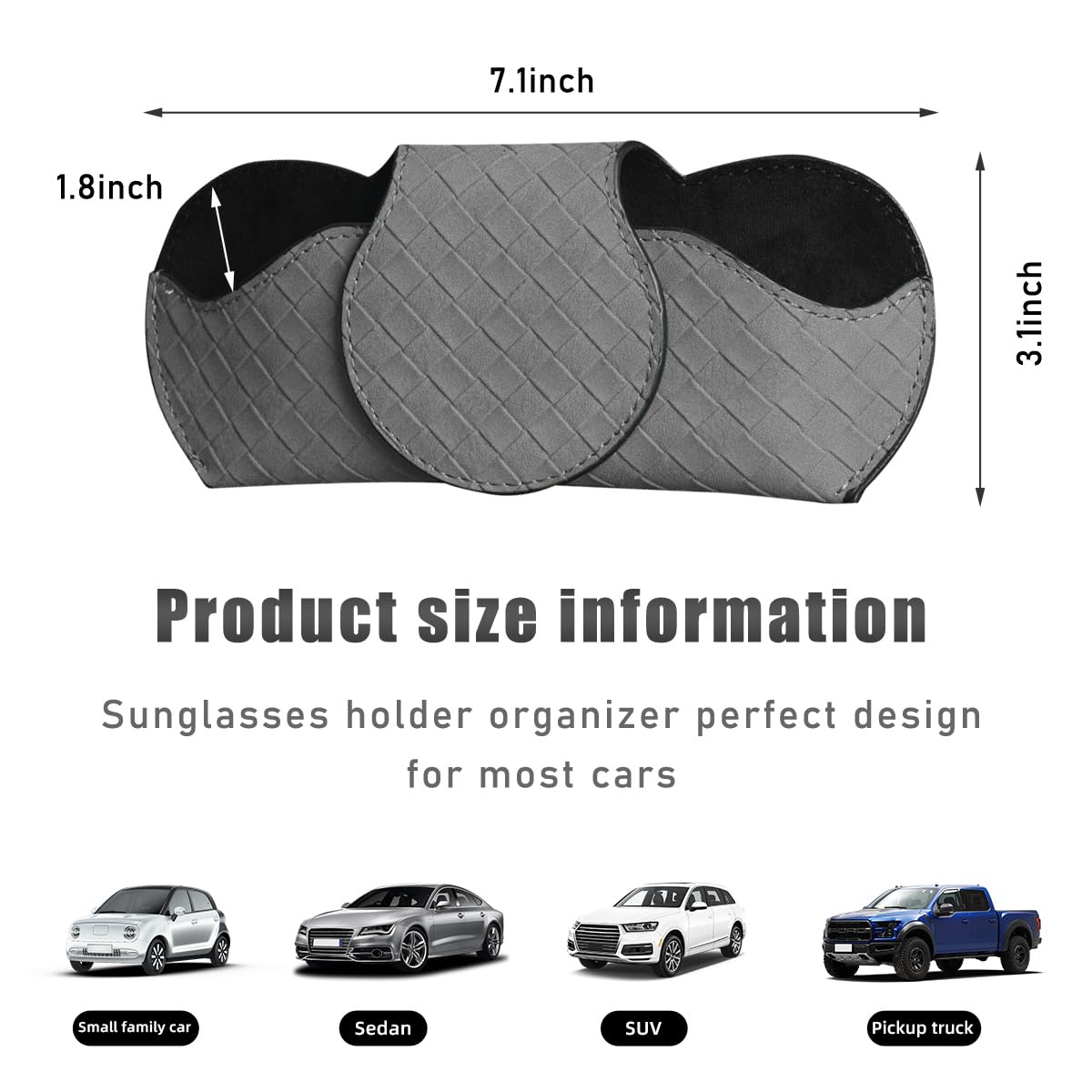 Kewucn Sunglasses Holder for Car Visor, Leather Auto Glasses Case with Magnetic Clips, Universal Sun Visor Eyeglasses Holder Protective Storage Box, Interior Car Accessories (Gray)