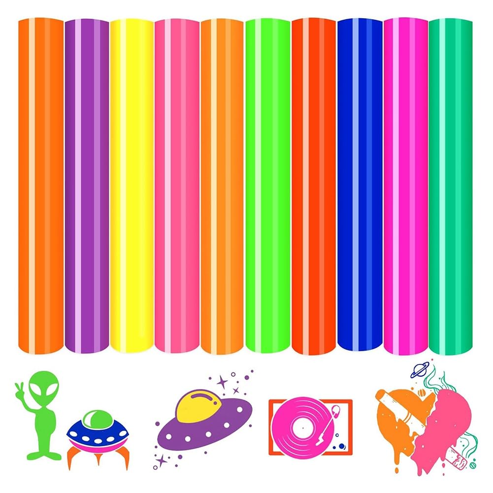 Wernfale HTV Heat Transfer Vinyl Set -30X25cm 10 Sheets Neon Iron on Vinyl Green Neon HTV Neon Heat Transfer Vinyl T-Shirt Set