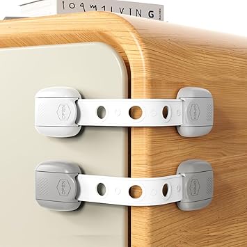 Child Safety Strap Locks (3 Pack) Baby Locks for Cabinets and Drawers, Toilet, Fridge & More. Adhesive Pads. Easy Installation, No Drilling Required, White/Gray (White, 3 pcs (Pack of 1))