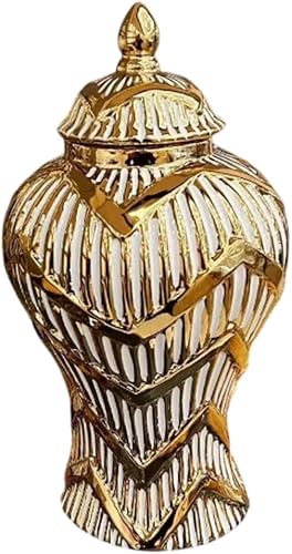 Bothyi Jarrón de cerámica Jengibre Tarro con Líneas Doradas Estilo Europeo Templo Tarro Acabado Esmalte Fino, Estantería Decoración Multiusos Hecho