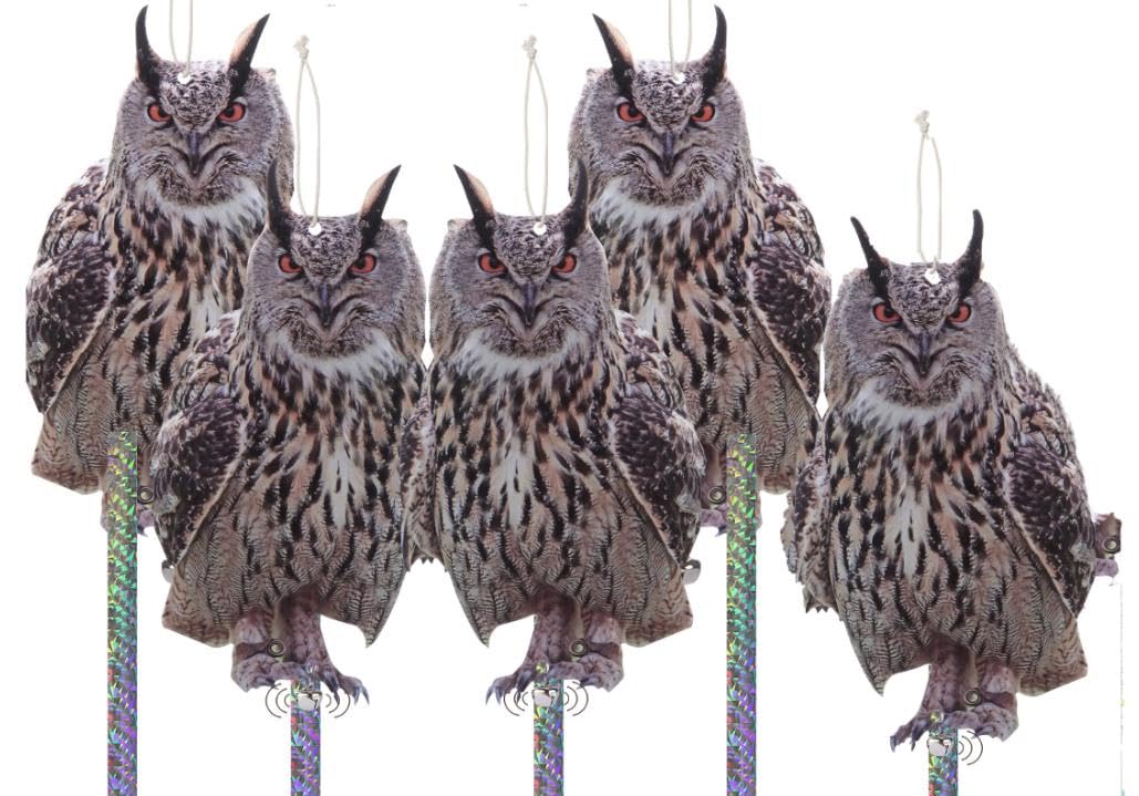 NALACAL Hanging Bird Deterrents, Bird Scarers Owl Pigeon Deterrent, Owl Decoy to Scare Birds Away, Owl Bird Scarer for Garden, Window, Seagull, Sparrows, Birds, Repel - 5Pcs