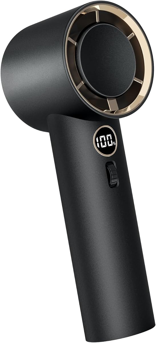Portable Handheld Fan,High Speed Turbo Personal Fan with 100 Speed Adjustable, 5000mAh Battery Rechargeable, Digital Display, for Travel Camping Outdoor, Gifts for Women Men (Black)
