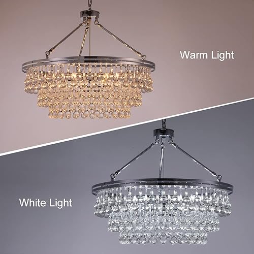 Miniatura 5 de TOCHIC Candelabro de cristal cromado de 24 pulgadas, lámparas modernas para colgar en el techo, iluminación colgante de cristal para comedor, isla