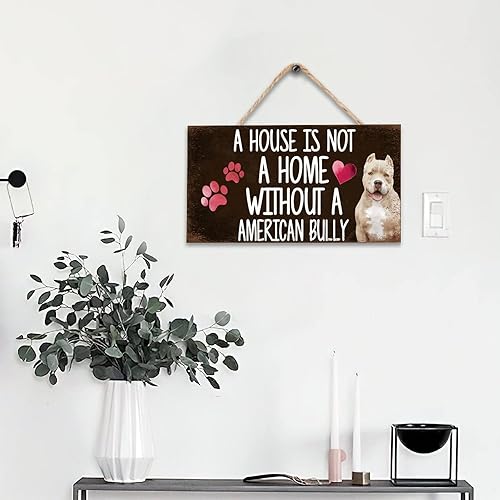 Vista 4 de Welcome Sign for Front Door A House is Not A Home Without A American Bully Dog Sign Door Decoration Pink Love Hearts Solid Wood Sign Hanging Sign