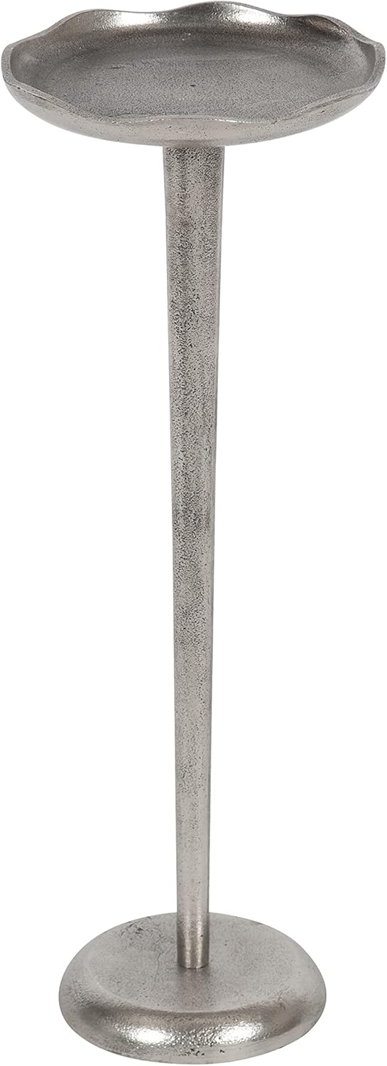 Kate and Laurel Alessia Modern Decorative Metal Drink Table, 8 x 8 x 22, Silver, Stunning Cast Aluminum Pedestal Plant Stand with Rough Texture and Deckled Edge