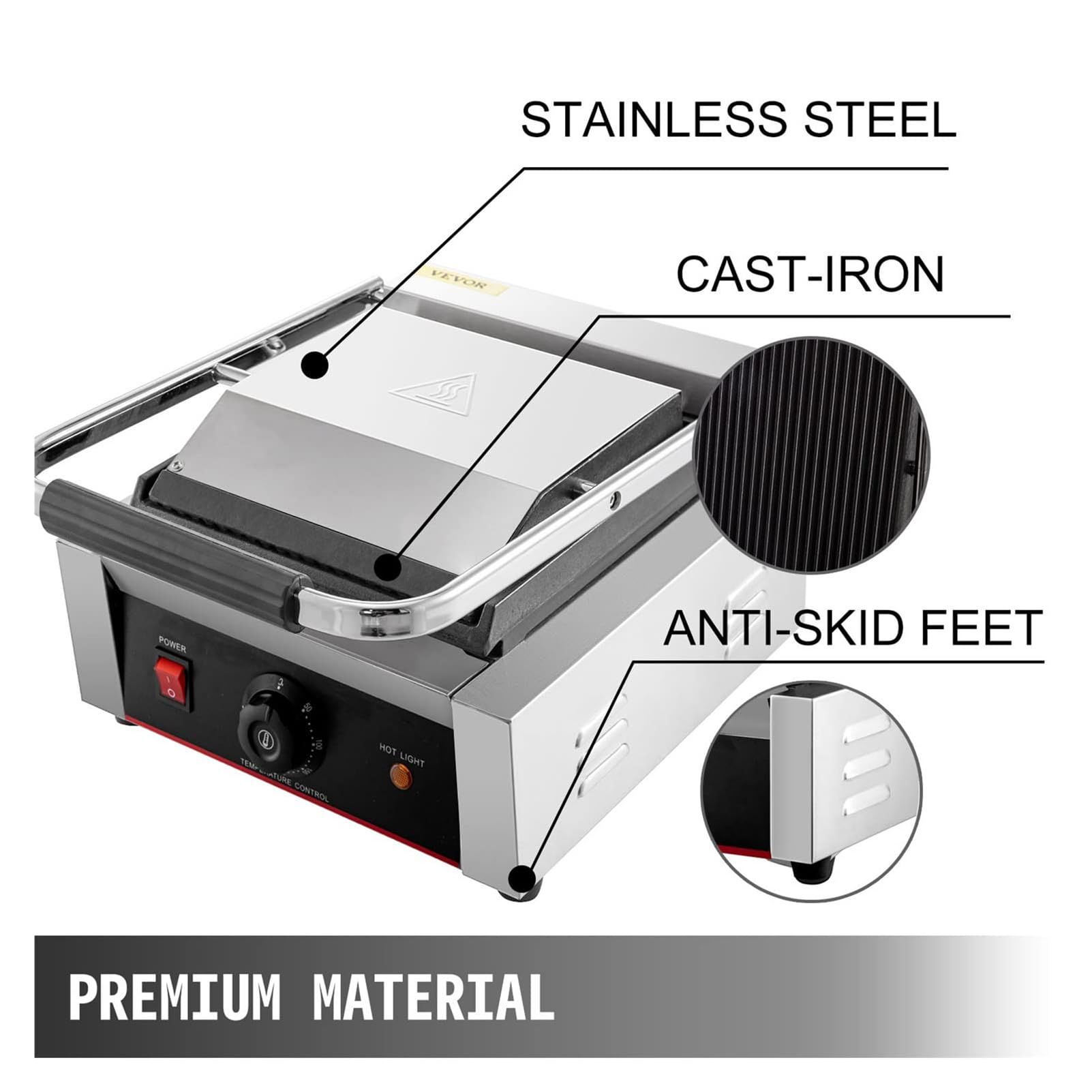 Parrilla eléctrica comercial con ranura para encimera, parrilla antiadherente de acero inoxidable con control de temperatura 122.0-572.0 °F, para cocina, hogar, restaurante 2