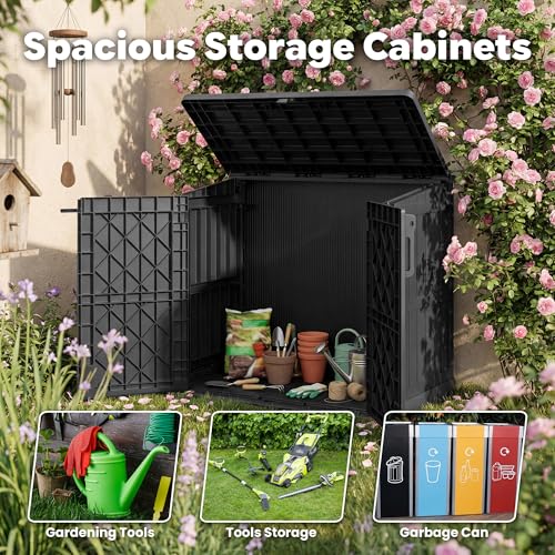 Image of LHBcraft Waterproof Outdoor Storage Box 36 Cu Ft with Lockable Doors, Portable Horizontal Resin Storage Shed, Outdoor Storage Cabinet for Backyards