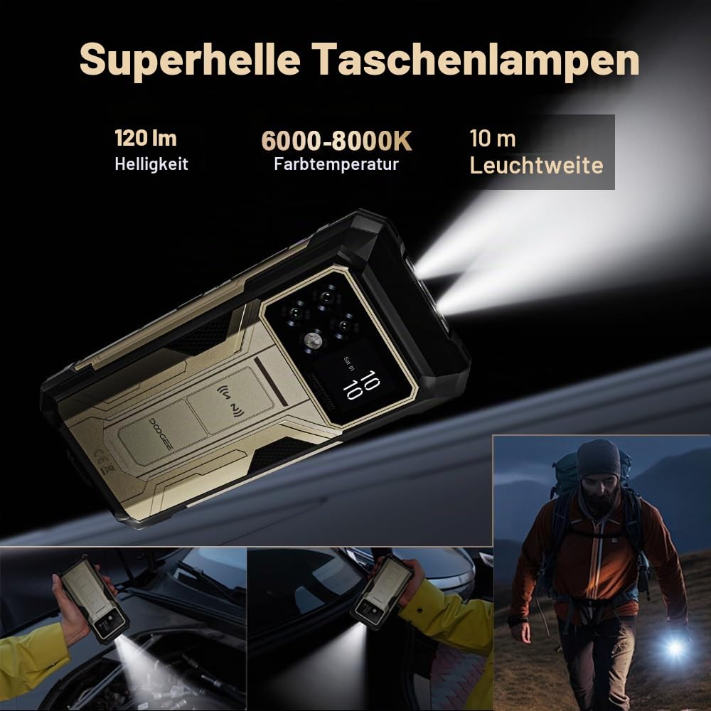 DOOGEE S200 Max 5G Outdoor Handy, 22000mAh/66W, AI Smartphone mit 1.3" AMOLED Heckdisplay,36GB+512GB/2TB Android 15 Baustellenhandy, 6.72”FHD+120Hz,100MP+20MP+32MP, WiFi 6/Dual SIM/NFC (Schwarz)