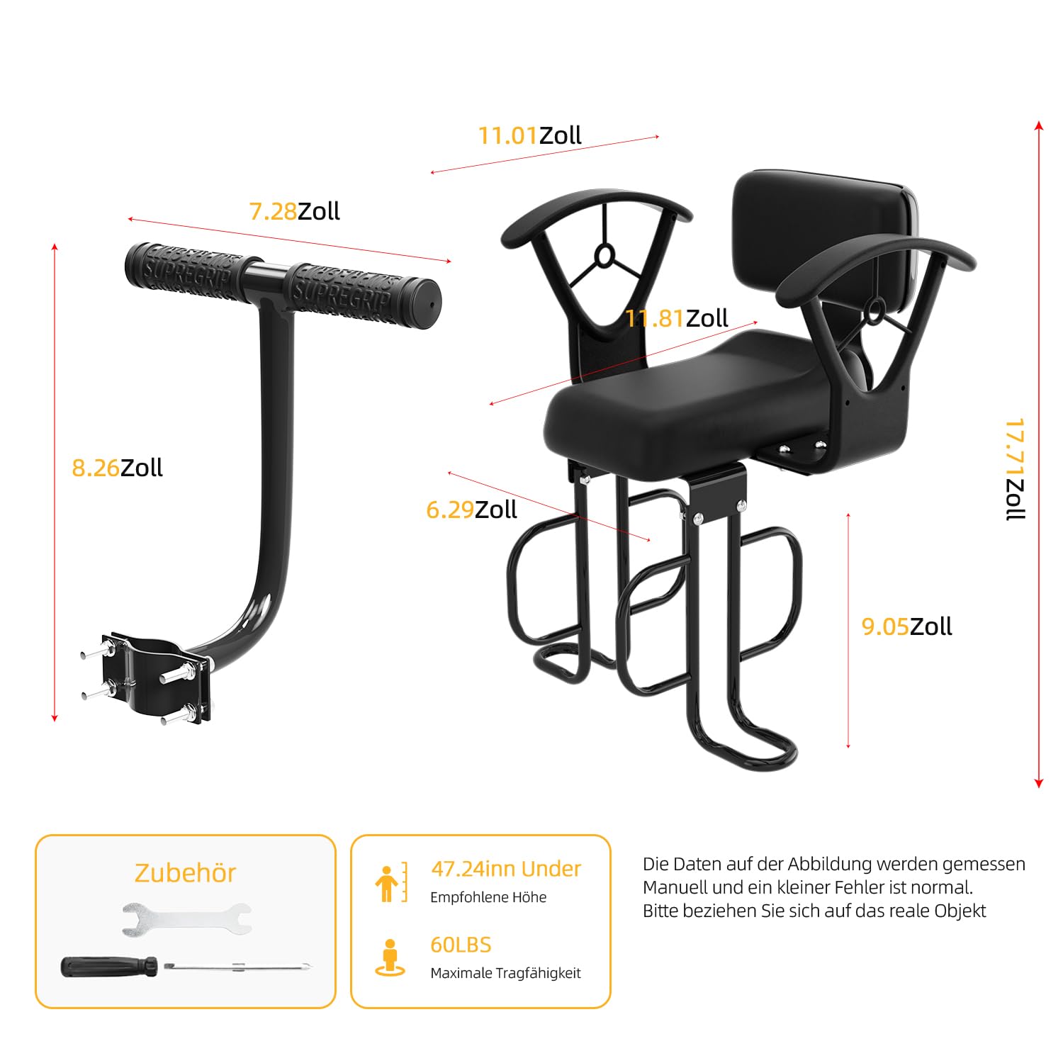 XIEEIX Siège de vélo arrière pour enfant, protection à 360°, montage arrière, siège arrière de vélo réglable en largeur, convient à la plupart des cadres arrière de vélo