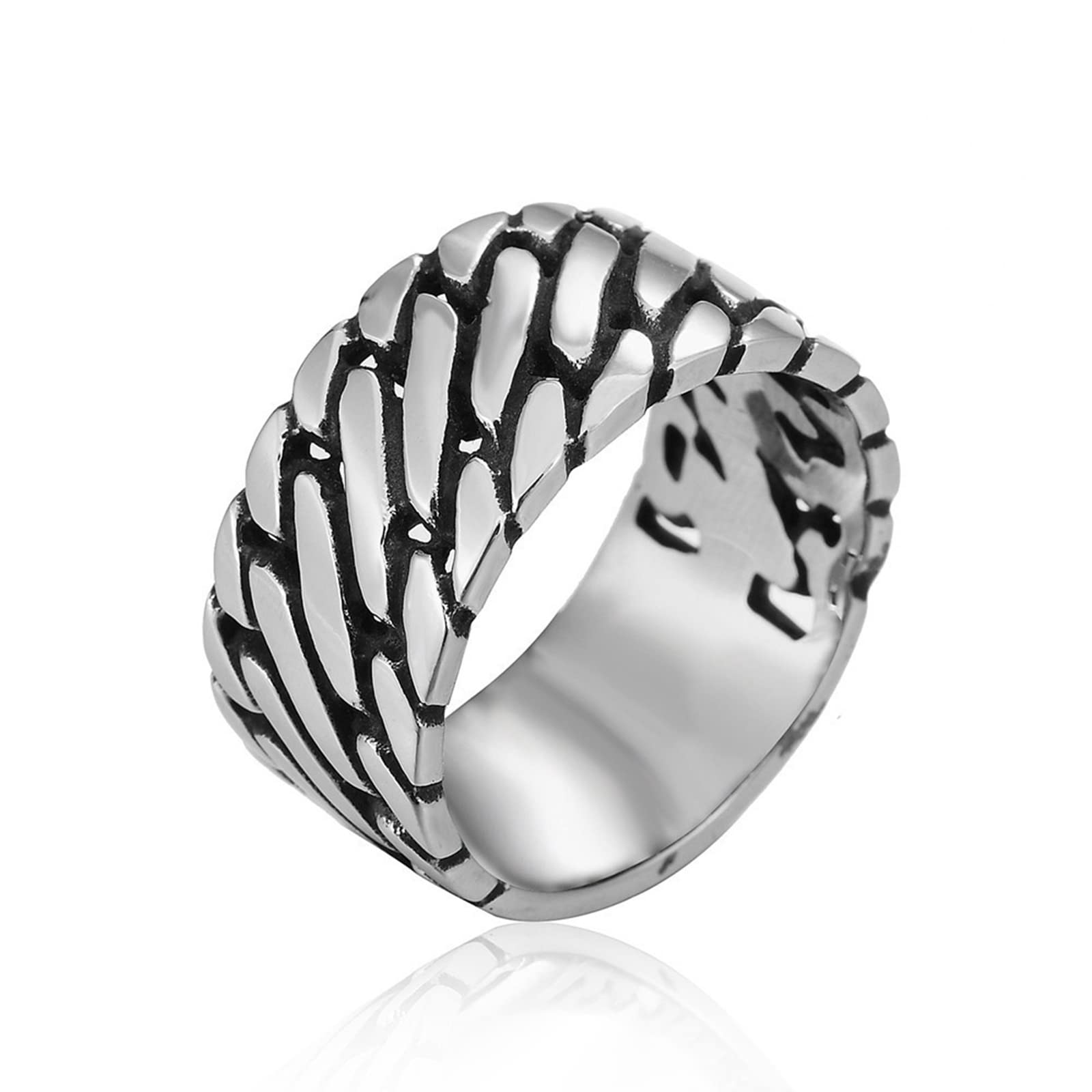 Whoiy Anillo Compromiso Hombre Plata, Anillo Compromiso Acero Inoxidable Cadena Punk Rock Ancho 12mm para Novio