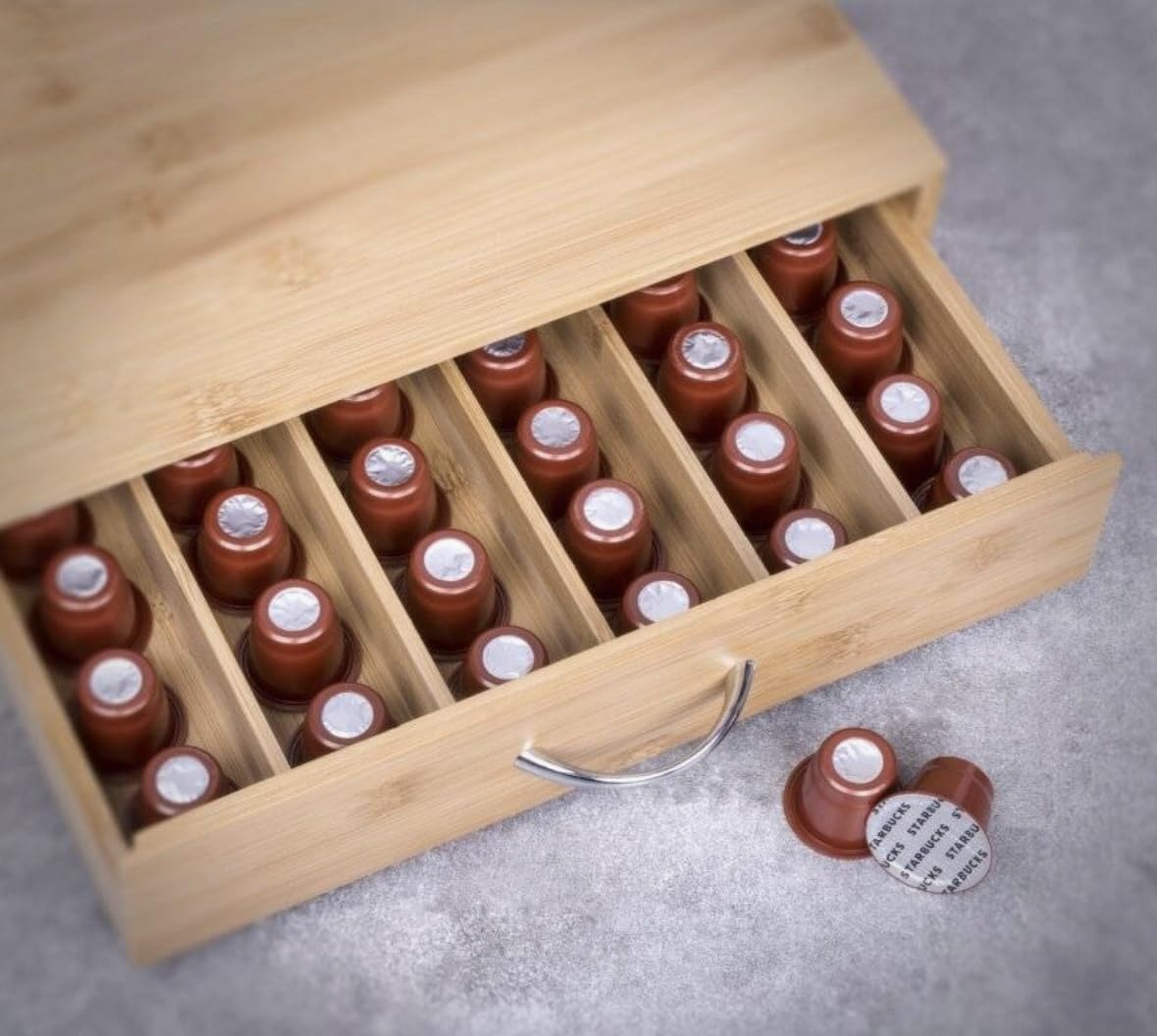 Porta Cialde Caffè In Bambù - 6 Scomparti, 33x31x8 Cm, Eco-Friendly, Per Macchine Caffè - Foto 9