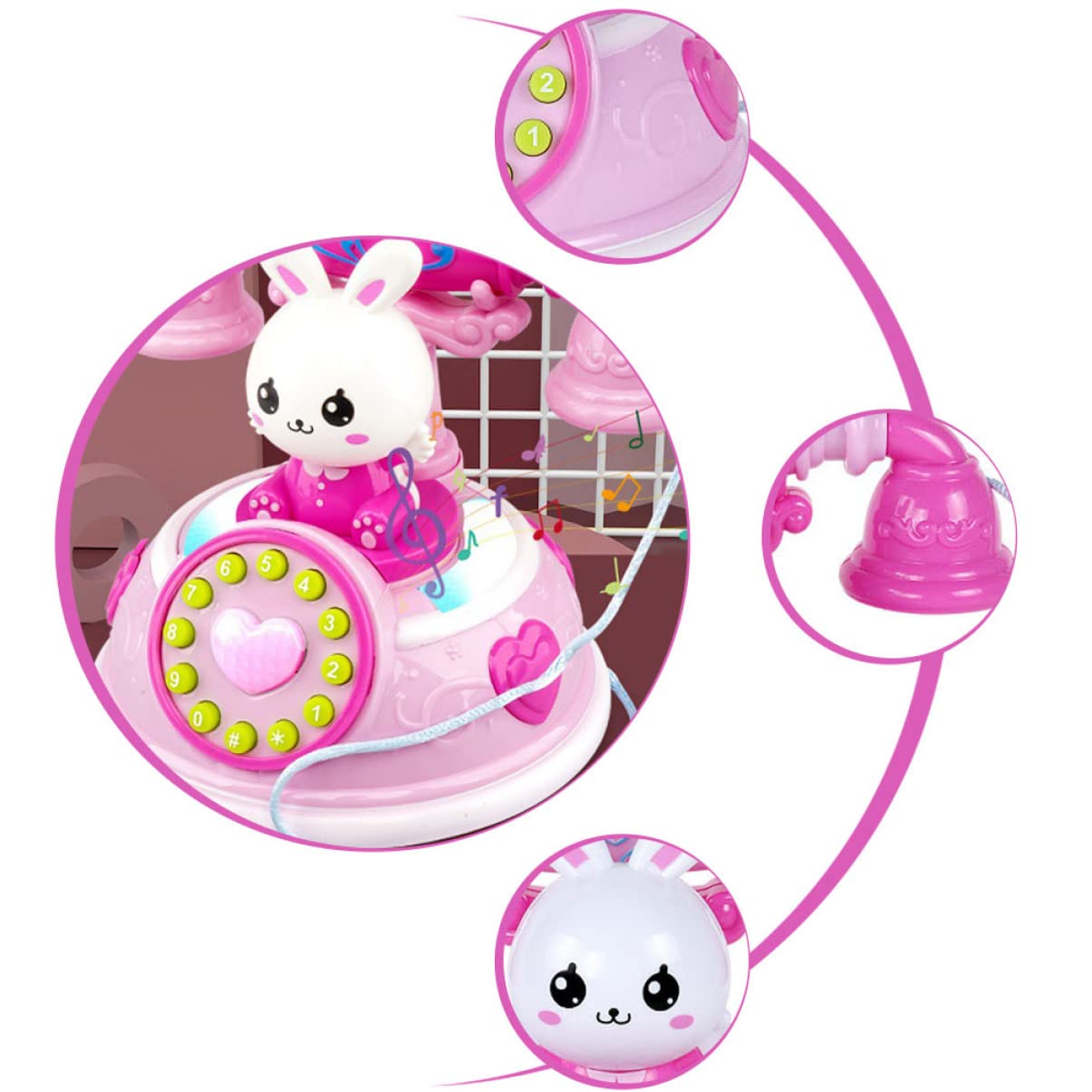 ibasenice Kids Toy Phone Pink Bunny Simulation Telephone for Toddlers Early Learning Storytelling Educational Toy - Image 4
