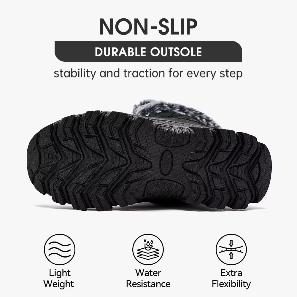 HOBIBEAR Stivali da neve da donna Stivali da passeggio da donna all'aperto Stivali a metà polpaccio Suola ad alta trazione Scarpe invernali a prova di neve