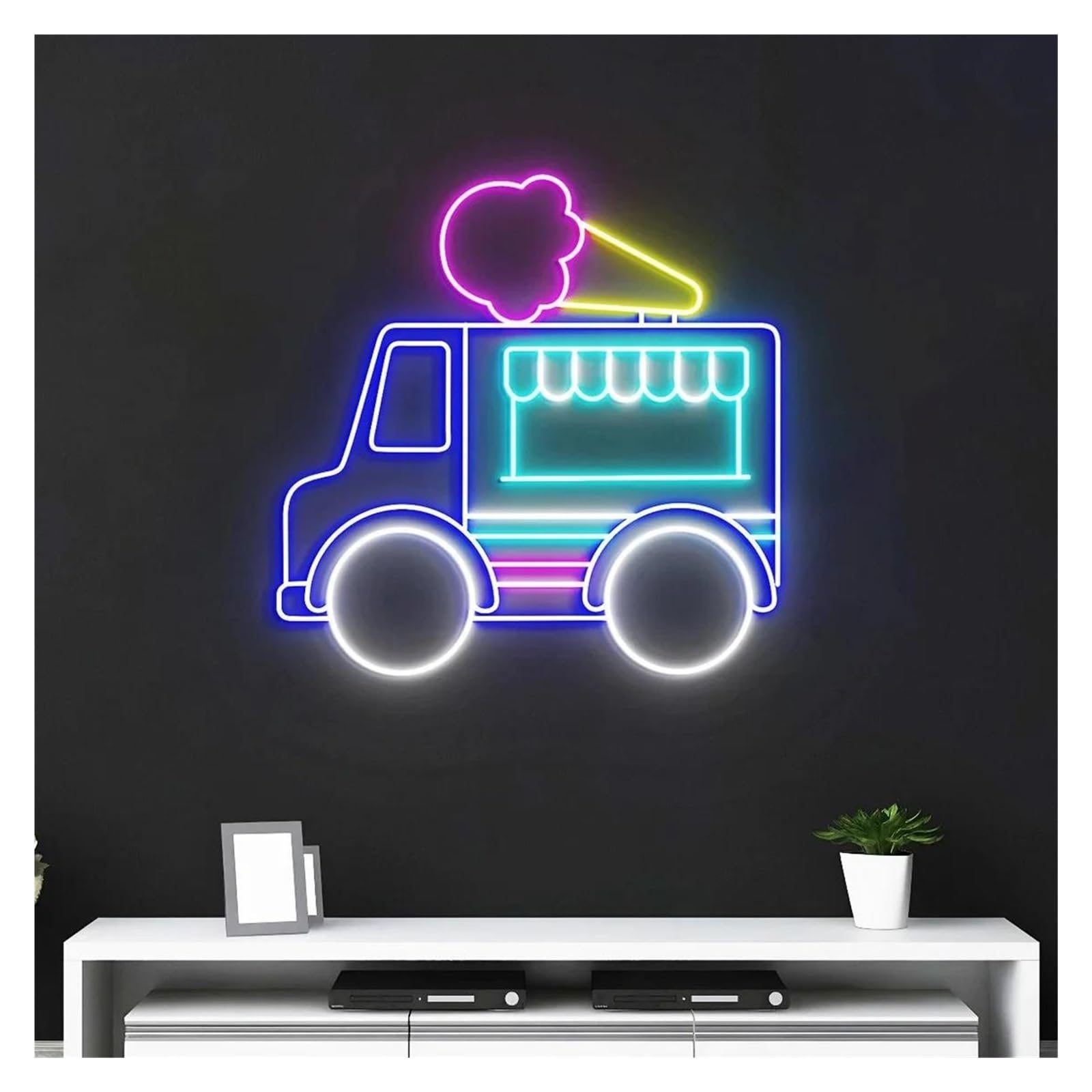 Shouxi D Sign Lamp Ice Cream Truck Neon Signs Usb Powere Neon Lights Suitable For Bistro Restaurants Party Ecor Glow Sign 58Cmx59cm(D)