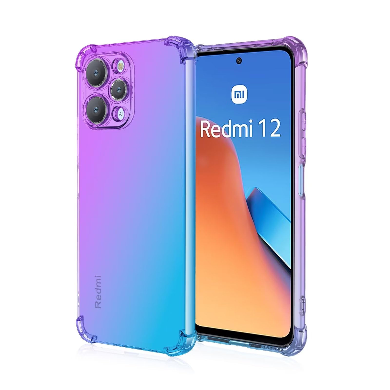 Topme Custodia per Telefono per Redmi 12 (4G) / Redmi 12 5G (6.79 Inches), Cover per Cellulare con Gradiente di Colore Trasparente in Morbido Silicone TPU - Blu Rosa