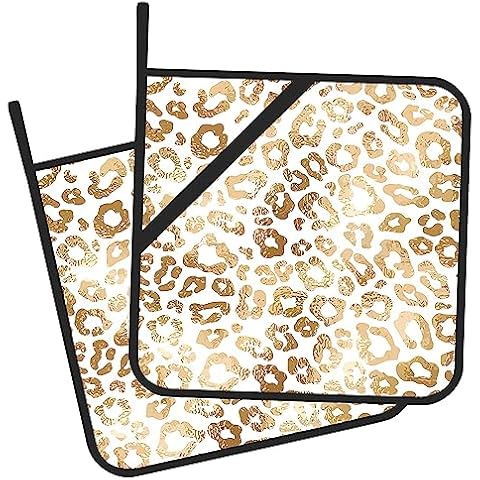 Gearsly Pot Holder Set of 2,White Leopard Print Kitchen Heat Resistant Potholder for BBQ Cooking Baking,Food Hot Pat for Women Men Kitchen Wear Cover
