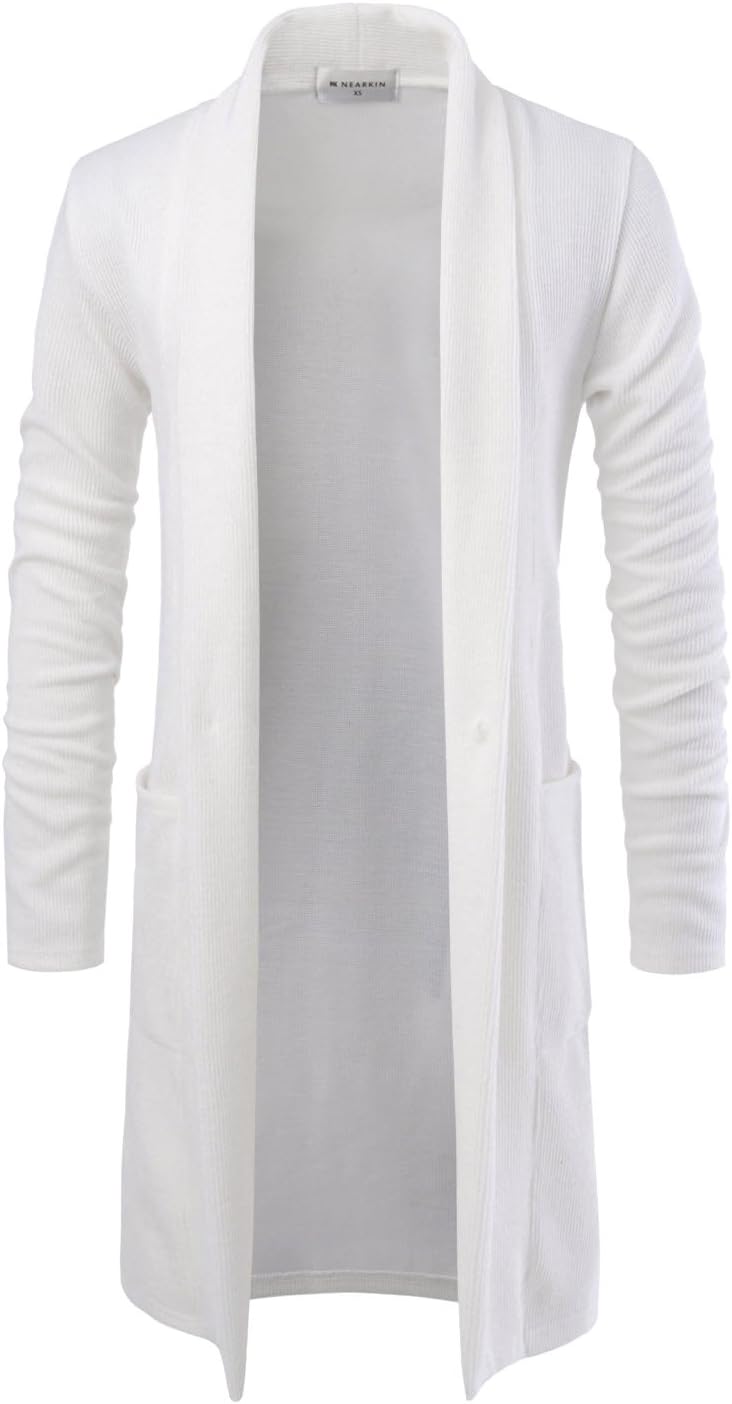 NEARKIN Slim Knitted Button Shawl-Collar Sweater Comfy Long Cardigans for Men