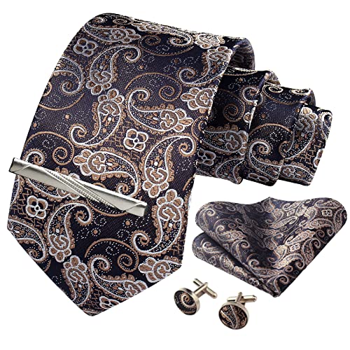 Image of Paisley Floral Mens Tie Formal Necktie Pocket Squares Ties Clips Cufflinks Classic for Men Set