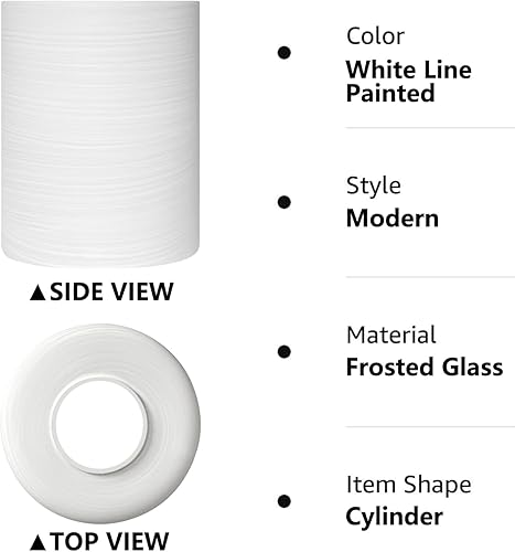 Miniatura 4 de Pantalla de cristal pintada de línea blanca, reemplazo de globo cilíndrico para lámpara de tocador (blanco, paquete de 3)