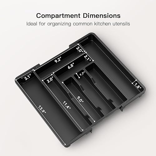 Miniatura 2 de AMADA HOMEFURNISHING Organizador de cajones de cubiertos expandible, bandeja de utensilios ajustable para almacenamiento de cocina, soporte de