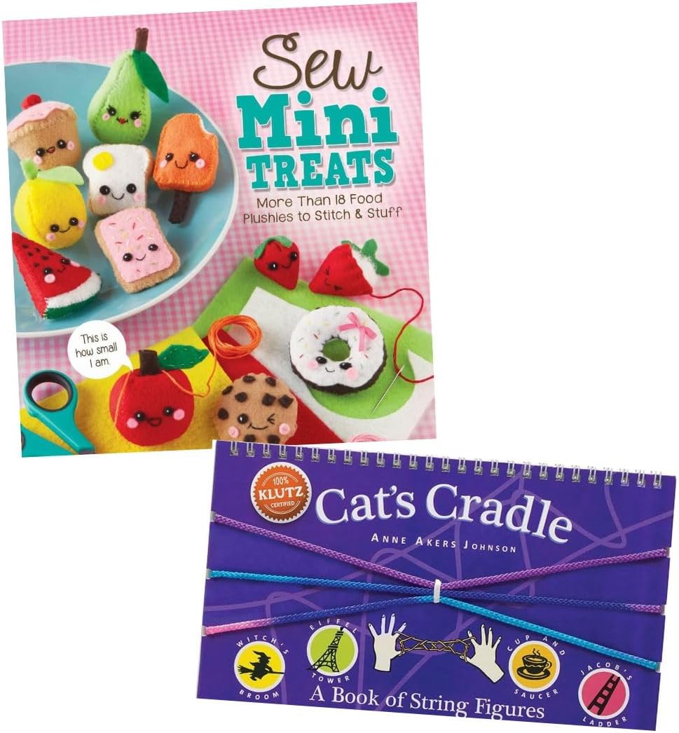Klutz Sew Mini Treats Craft Kit and Cat's Cradle String Figures Book Set, DIY Food Plushies and Classic String Games