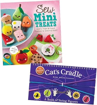 Klutz Sew Mini Treats Craft Kit and Cats Cradle String Figures Book Set, DIY Food Plushies and Classic String Games