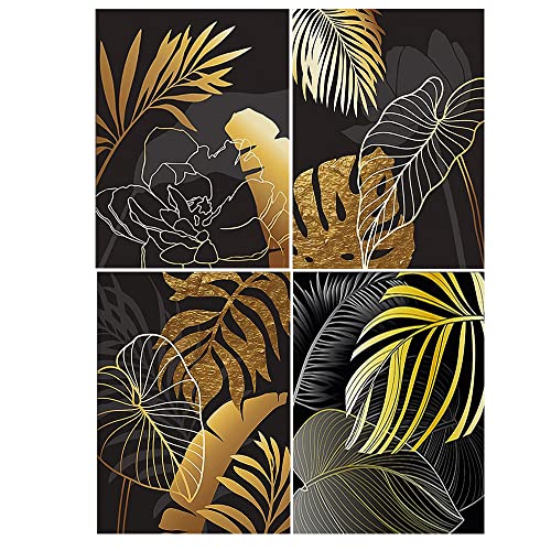 Cuadros para pintar con diamantes modernos, pack de 4 diseños abstractos florales de 40x50 cm