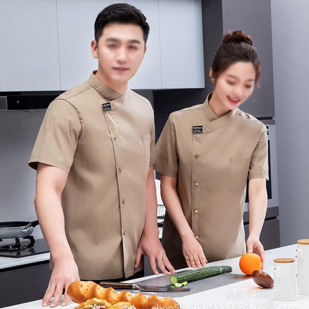 Short Sleeves Coat Jacket Uniform Classic Chef Coat Restaurant Kitchen Cooking Work Clothes for Women, Men