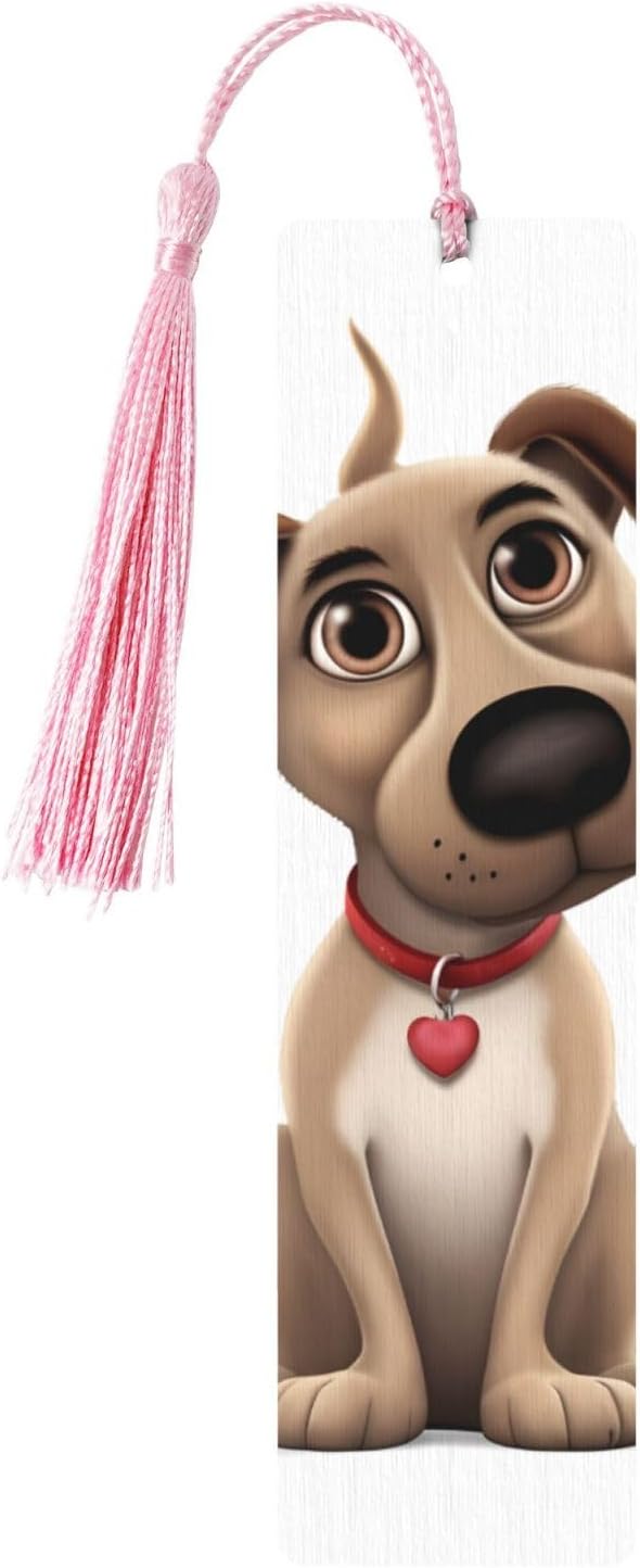 Dog Wooden Bookmark with Tassel Pendant Unique Handmade Wood Bookmark Gift Craft Book Markers for Book Lovers Page Markers Ornament Ideal for Birthday Present