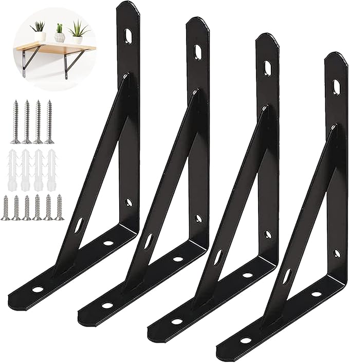 Supporti Per Staffe, Staffe Per Mensole, 4 Staffe For Mensole Da 8 Pollici E 10 Pollici - Staffa Da Parete Bianca Resistente - Supporto For Mensole In Metallo(White,W 150*L 200 Mm (6*8In - Foto 2