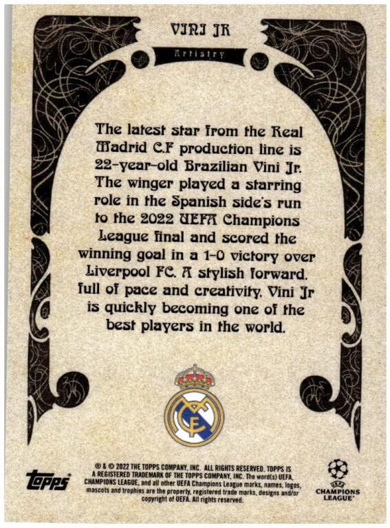 Miniatura 2 de 2022-23 TOPPS DECO UEFA ARTISTRY #NNO VINI JR REAL MADRID SOCCER TARJETA OFICIAL DEL PRO