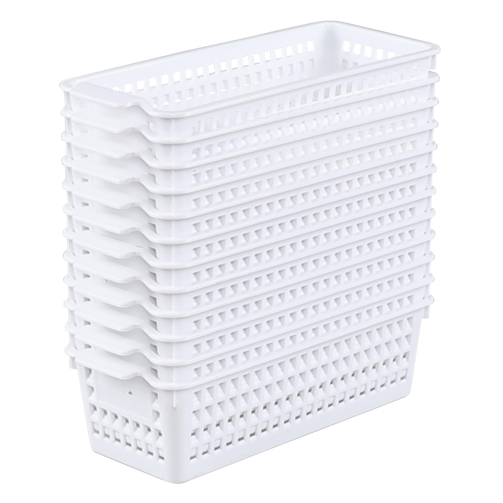 Panier de rangement plastique lot de 12 petits bacs blancs étroits pour placard