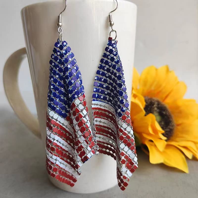 Image of American Flag Earrings for Women and Girls, Independence Day 4th of July Drop Dangle Earrings Patriotic Hook Earrings Fashion Jewelry