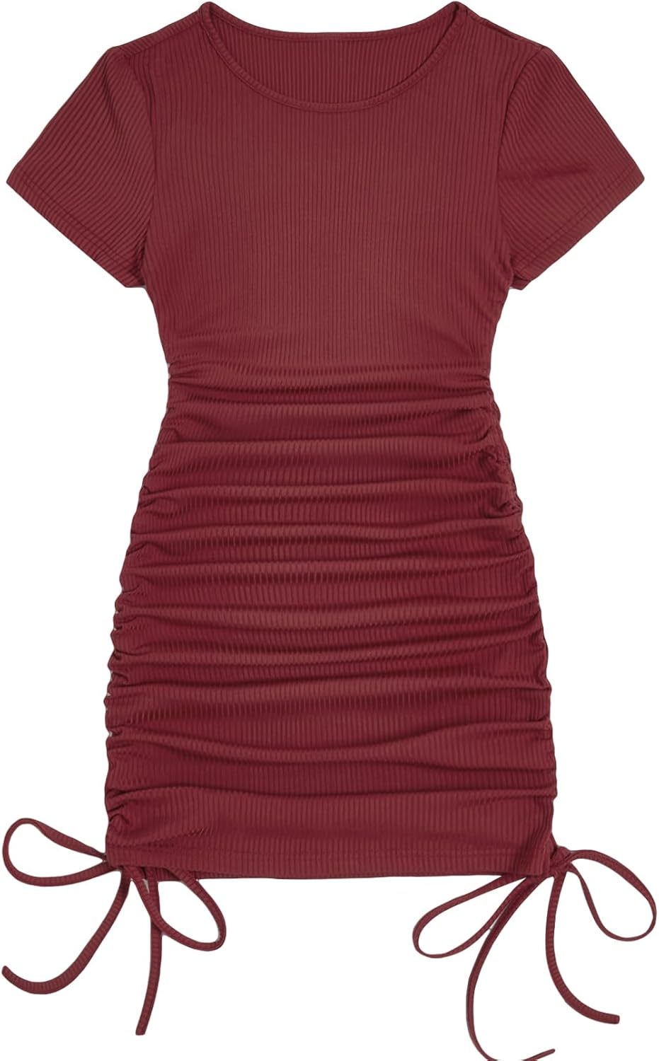 Milumia Women's Casual Rib Knit Short Sleeve Drawstring Ruched Bodycon Mini T Shirt Dress
