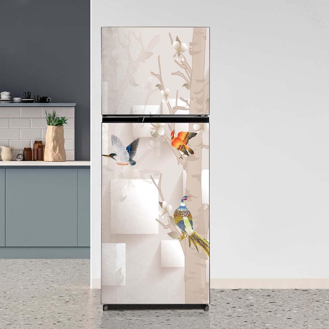 DSticker Fridge Sticker for Home Decoration 3D Fridge Stickers Double Door Full & Single Door Size (60x160) Cm Self Adhesive Refrigerator Stickers | Wallpaper for Fridge Doors (Sparrow World)-image-40