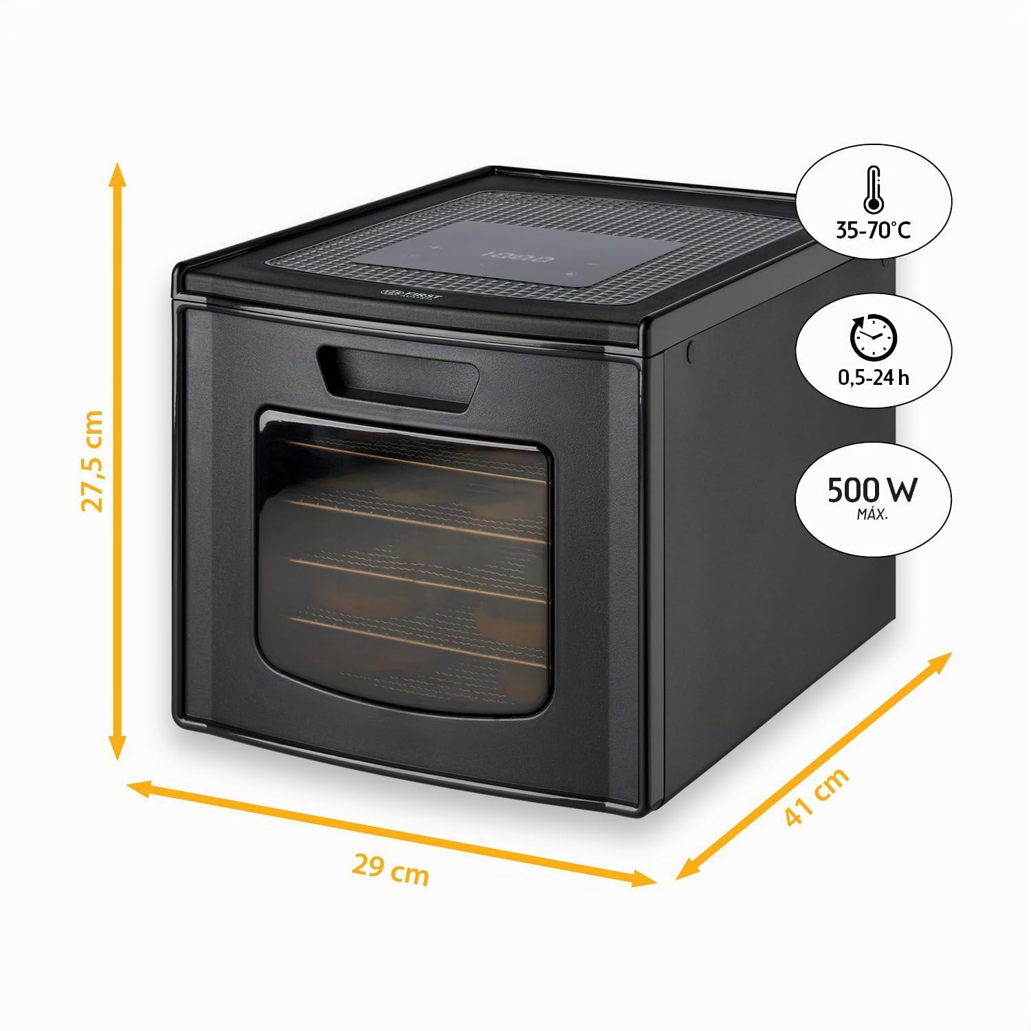 TZS First Austria Deshidratador - Deshidratador para frutas, verduras y carne - Digital con temporizador y control de temperatura 35-70 °C - 6 niveles de acero inoxidable, deshidratador con timer