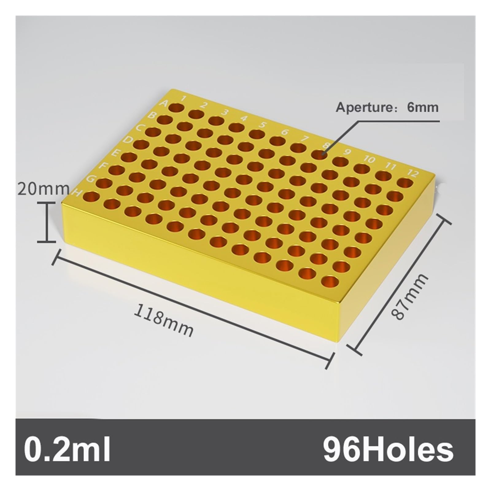 Gradilla Para Tubos De Centrífuga Enfriador de bloque de enfriamiento de aluminio de 96 pozos for tubos de 0,1 ml y 0,2 ml, rayas, placas de 96 pozos, rejilla for tubos de caja de hielo, 1 pieza | 0.2ml-96Hole-Golden
