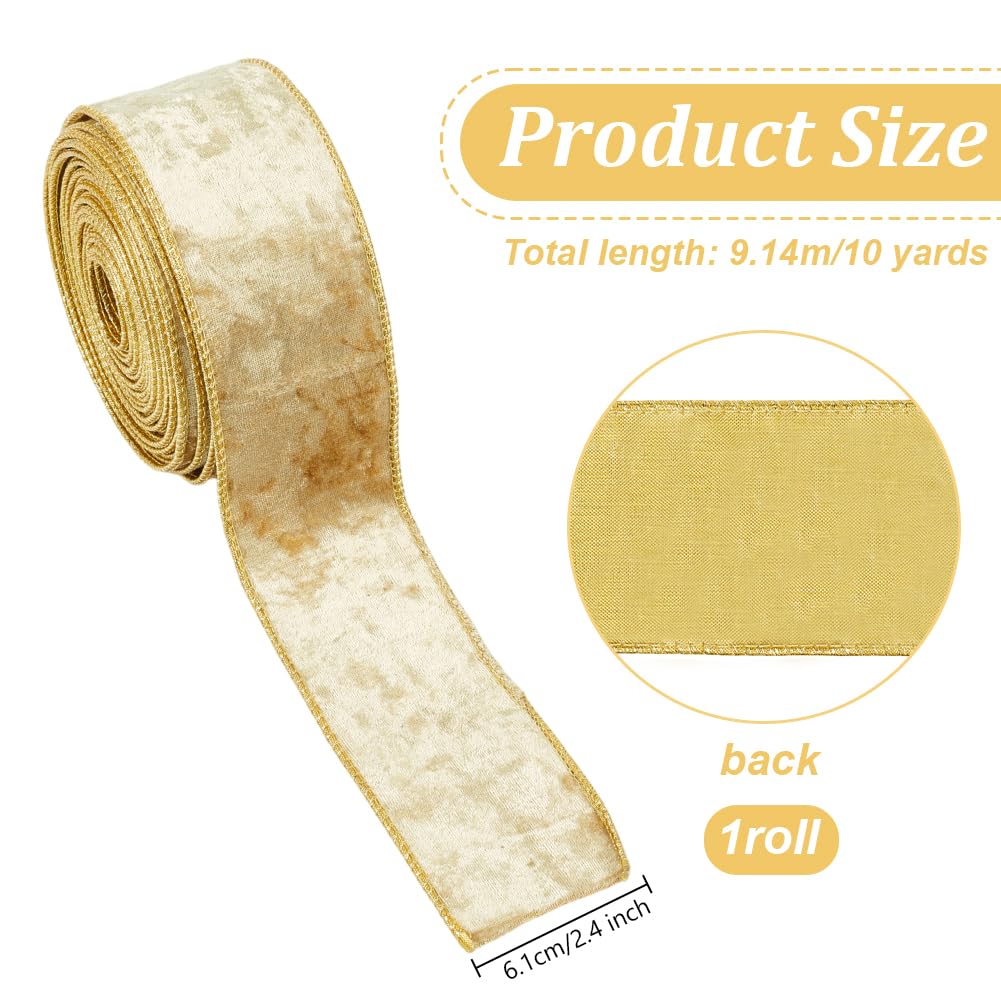 Nastro di velluto color oro champagne – 6,3 cm x 9,1 m con bordo