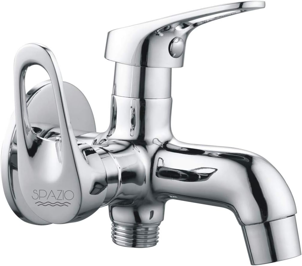 Hexa Brass 2-Way Long Nose/Bib Cock Tap 2 in 1 Faucet Bib Tap Faucet/Tap 2 in 1 with Wall Flange (Pack of 1)