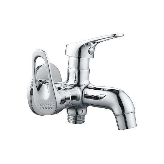 SPAZIO Hexa Brass 2-Way Long Nose/Bib Cock Tap 2 in 1 Faucet Bib Tap Faucet/Tap 2 in 1 with Wall Flange (Pack of 1)