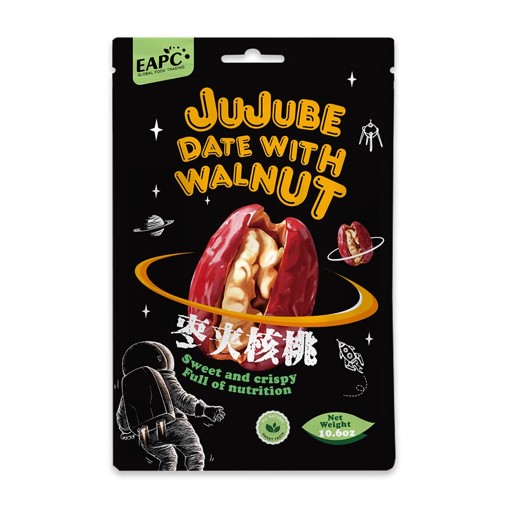 EAPC Dried Date and Walnut, 20 Individually Wrapped for Freshness, Healthy Snack No Sugar Added Seedless Dried Jujube Dates with Walnut, Perfect Holiday Birthday Gift for Friends & Family, 300g/10.6oz