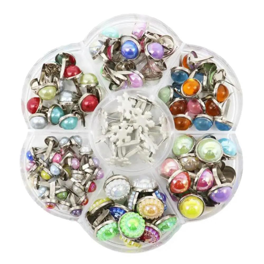 Lot de 2 boîtes de mini attaches en papier de 6 à 12 mm de couleurs vives en forme de cœur et de fleurs, attaches en métal pour scrapbooking, embellissements, fabrication de cartes à faire soi-même