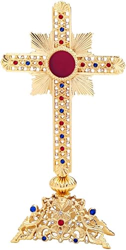 Relicario con piedras Monstrance Home Altar Latón Apertura Atrás Plata 7638