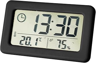 Lancoon Digital LCD Clock, Thermometer Hygrometer with Hanging Foot Portable Slim Colorful Batteries Large Display 12/24 Hours for Home Bedroom