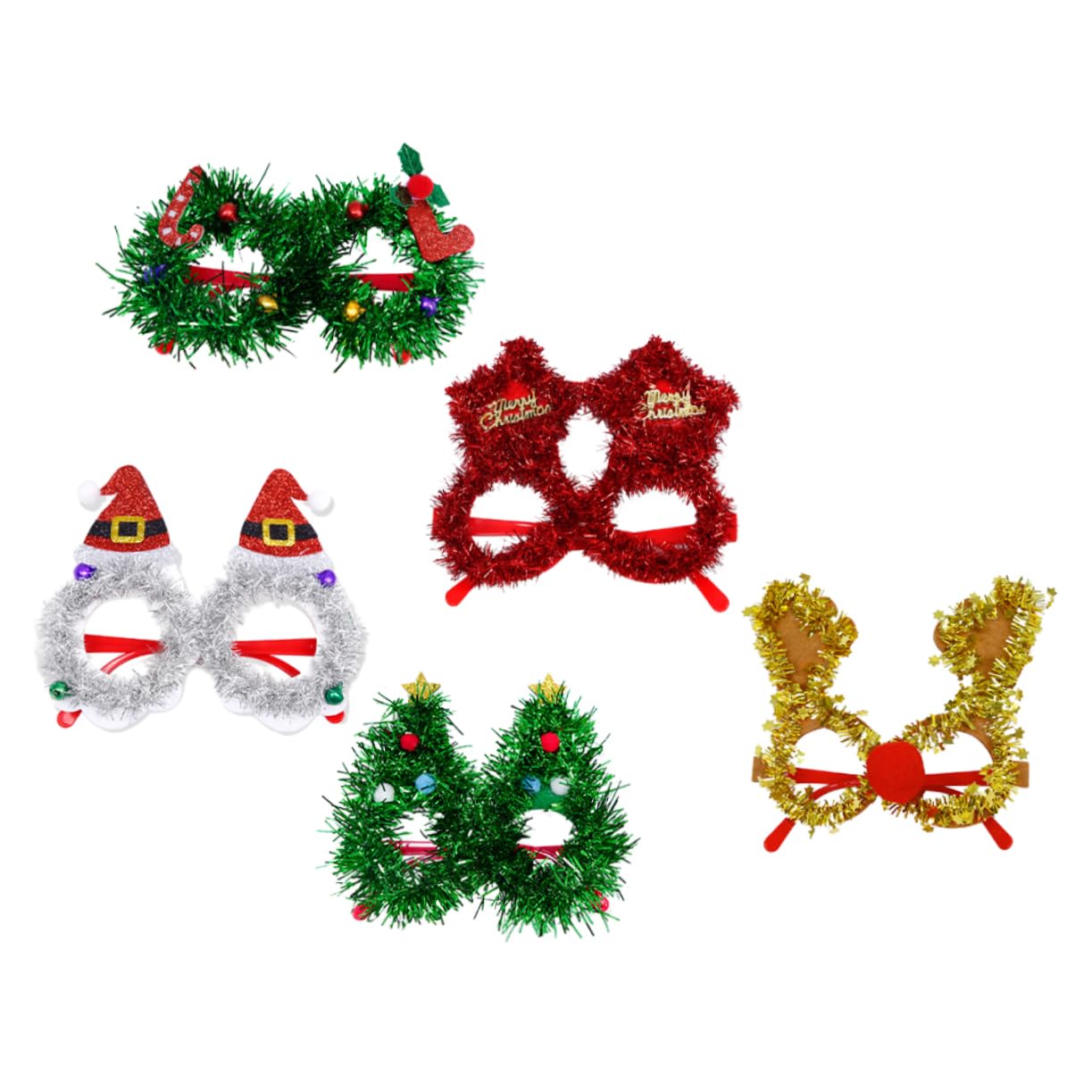 BRIGHTFUFU Charming Christmas Decor Glasses Xmas Party Eyewear 5pcs Mixed Style Glasses Props Holiday Photo Frames