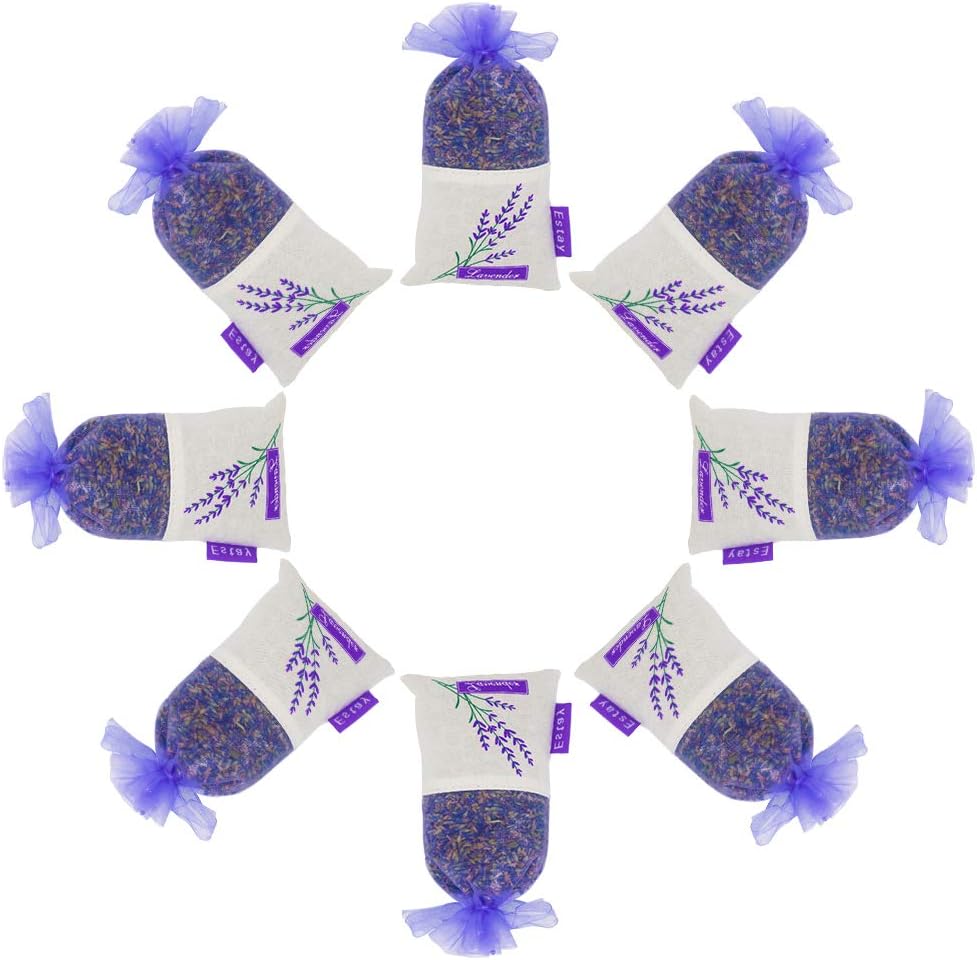 ESTAY Lavender Scented Sachet Fresh Dried Lavender Bag Moths Protection for Closet and Drawers Natural Air Purifying Freshener Bag (8 Big Pack)