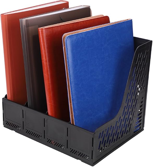 Magazine File Rack File Holder Desk File Organiser Sturdy Plastic File Frame File Dividers for File Shelf File Cabinet Desktop Documents Storage Box Case Paperwork Stand Filing Shelf 4 Compartments