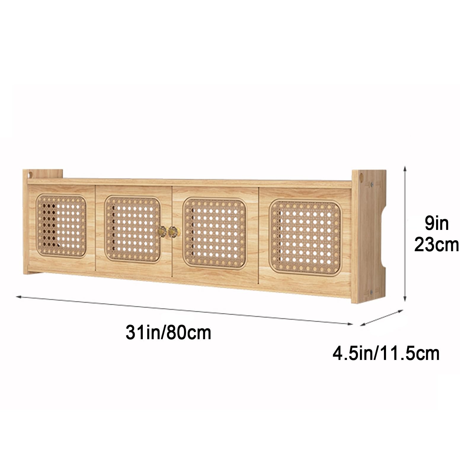 Étagère murale en bois avec porte tressée en rotin pour le rangement du routeur WiFi et la gestion des câbles d'alimentation, idéale pour le bureau et la maison