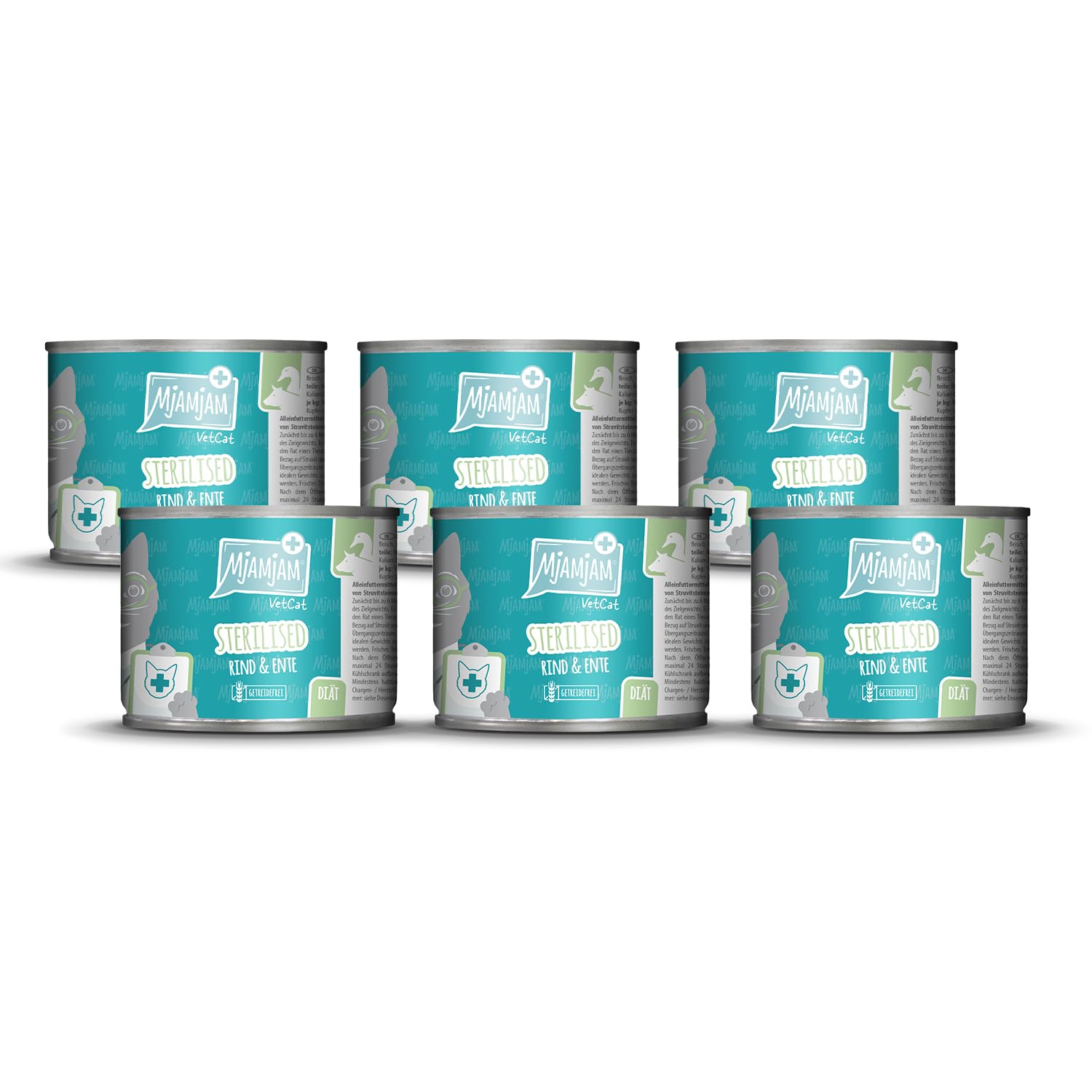 MjAMjAM VetCat - Comida húmeda Premium para Gatos - Diet - Sterilised - Ternera y Pato, Pack de 6 (6 x 200g), sin Cereales